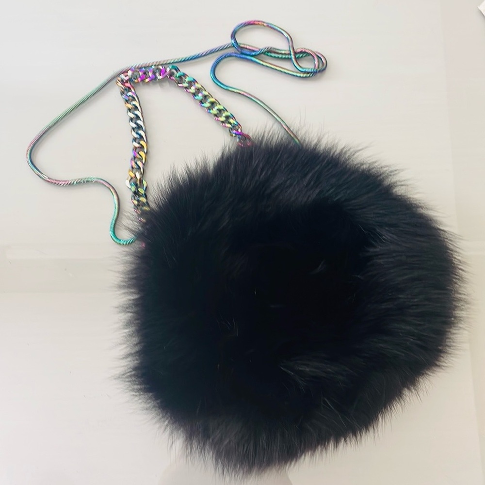Diane von Furstenberg Women's Love Power Tipped Fox Puff Bag - Black DVF